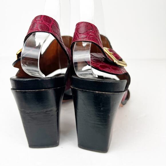 SZ 40.5 Chloe Red Leather Croc Style Sandal Heels - Picture 8 of 8